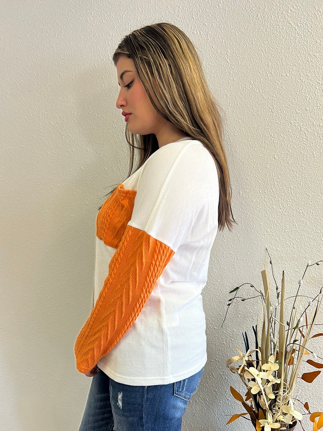 Orange Color Block Long Sleeve