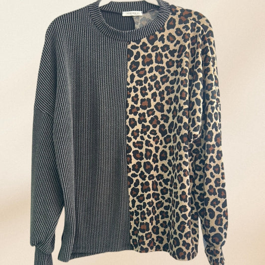 Black/Leopard Two Toned Long Sleeve Sweatshirt