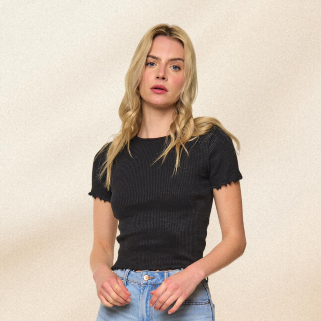 Crew Neck Merrow Edge Crop