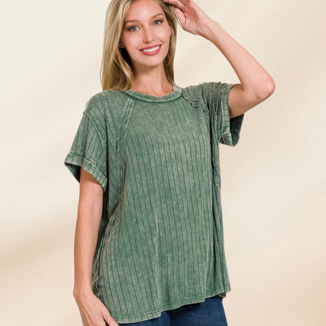 Dark Green Ribbed Top