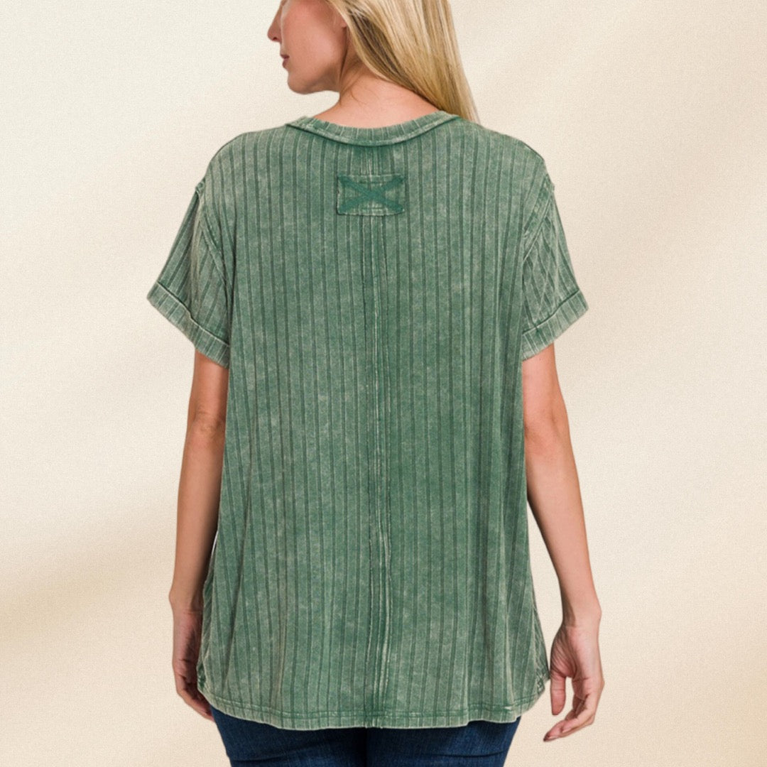 Dark Green Ribbed Top