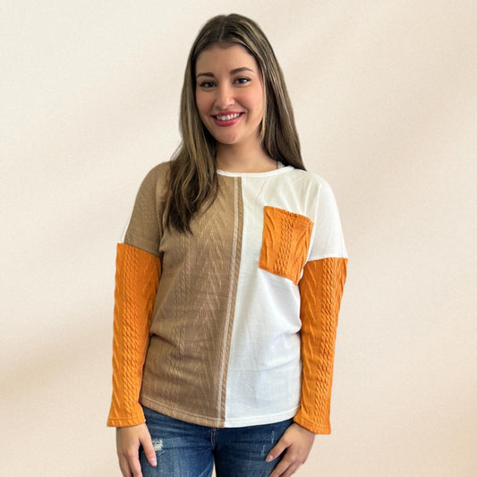 Orange Color Block Long Sleeve