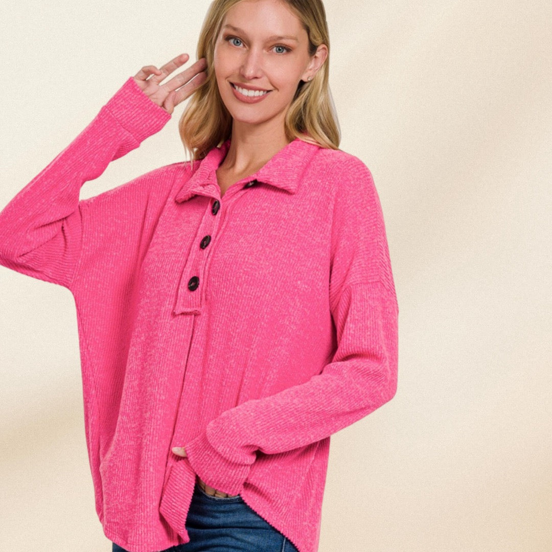 Fuchsia Button Sweater